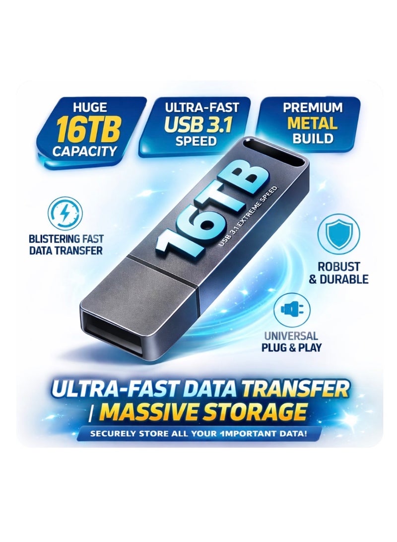 USB Flash Drive 16TB – Gray Color Metal Body Strong and Portable - Image 3